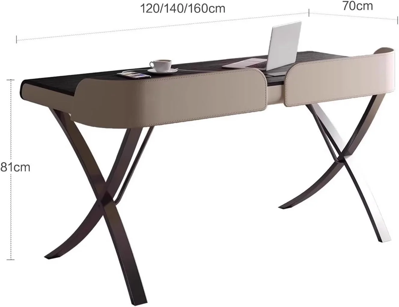 میز کامپیوتر، میز تحریر مدرن با رنگ گردویی تیره، دارای کشو، ایستگاه شارژ، پایه های فلزی X شکل و فضای ذخیره سازی (M)