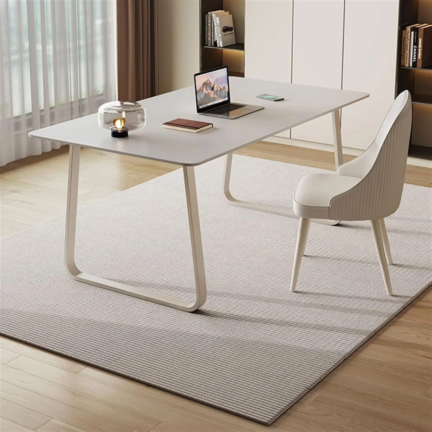 میز کامپیوتر کرم بادی، میز دانش آموزی خانگی کوچک، سفید خالص، صفحه سنگی، میز مدرن مستطیلی ساده (120 * 60 * 75 سانتی متر)