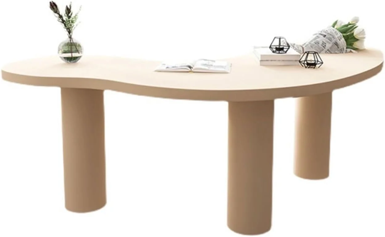 میز کامپیوتر، میز تحریر مدرن و ساده از چوب جامد، میز خلاقانه با طراحی منحنی برای منزل، مدل یک تکه (بژ، 160 * 70 * 75 سانتی متر)