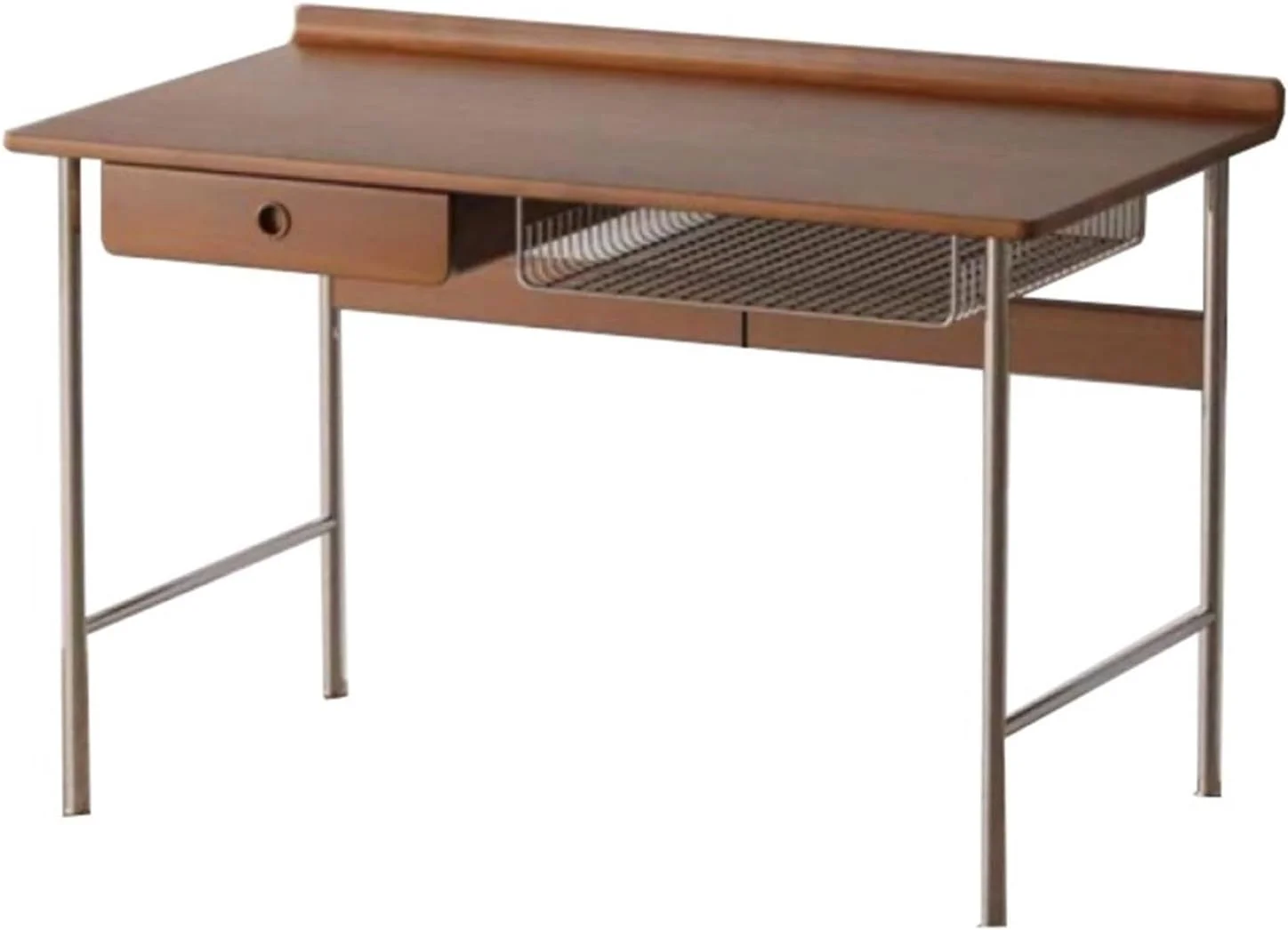 میز کامپیوتر، میز چوبی با قاب فولادی ضد زنگ، میز مطالعه کوچک خانگی با کشوها و قفسه ذخیره سازی (S)