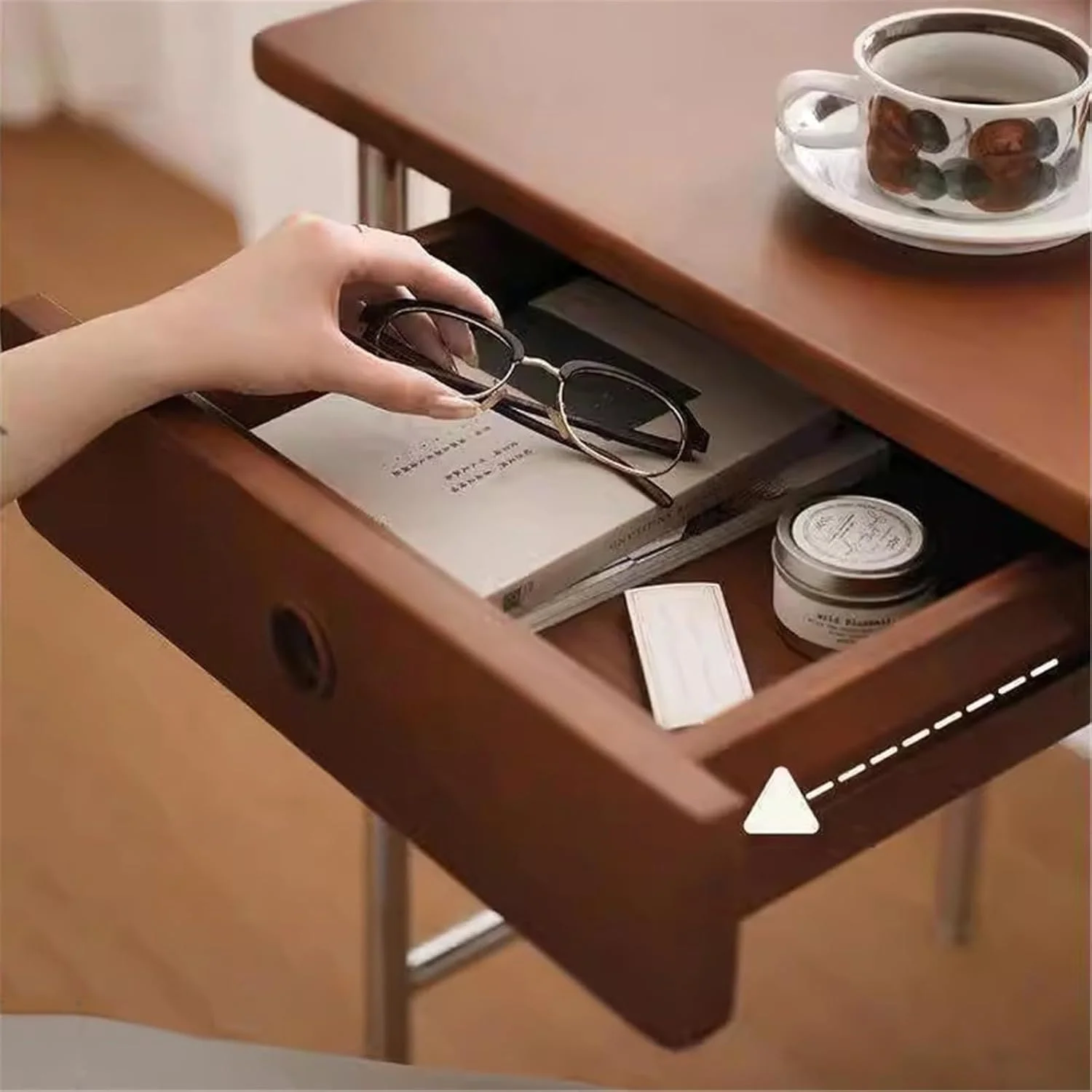 میز کامپیوتر، میز چوبی با قاب فولادی ضد زنگ، میز مطالعه کوچک خانگی با کشوها و قفسه ذخیره سازی (S)