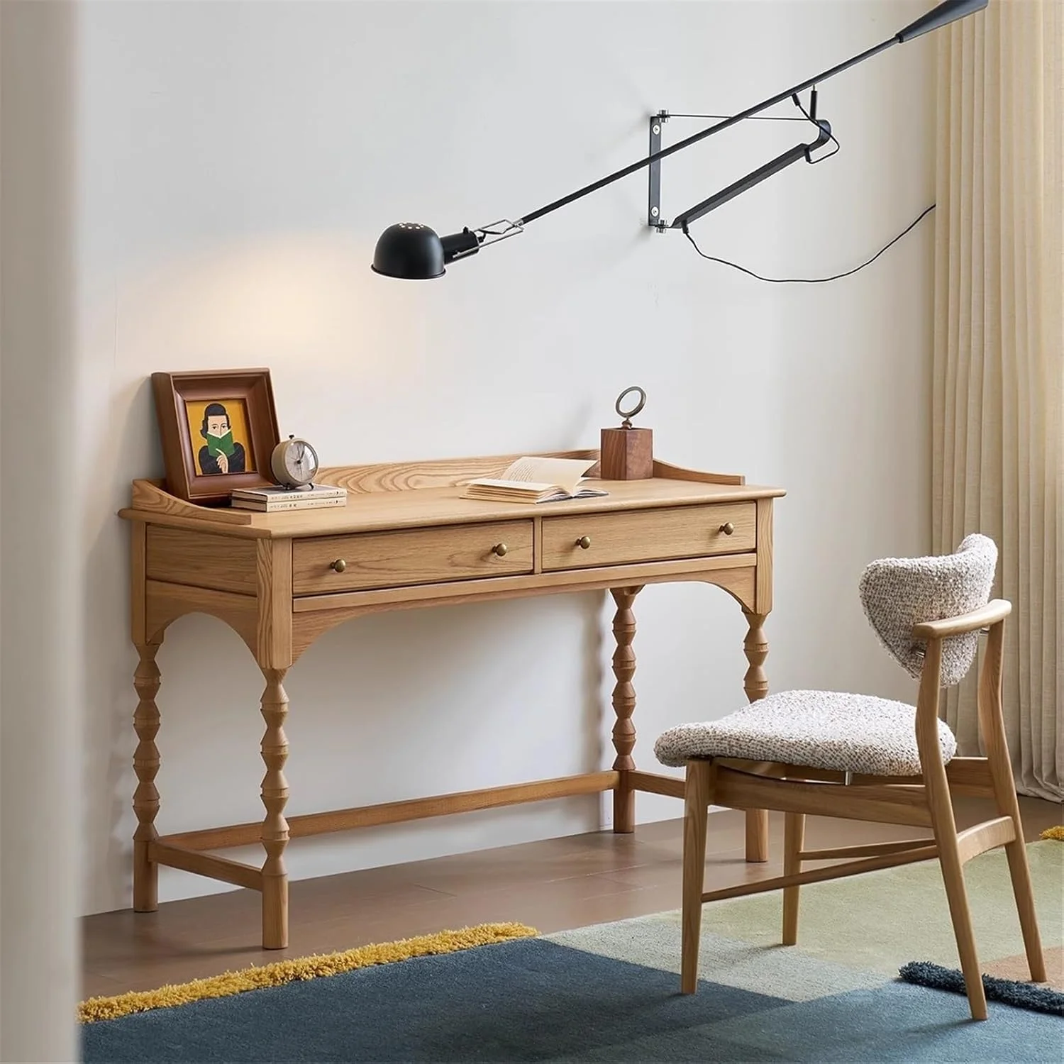 میز کامپیوتر، میز تحریر چوبی جامد با دو کشو، سایز 51 اینچ، ایستگاه کاری اداری خانگی با پایه های هنری برای اتاق خواب و دفتر کار خانگی