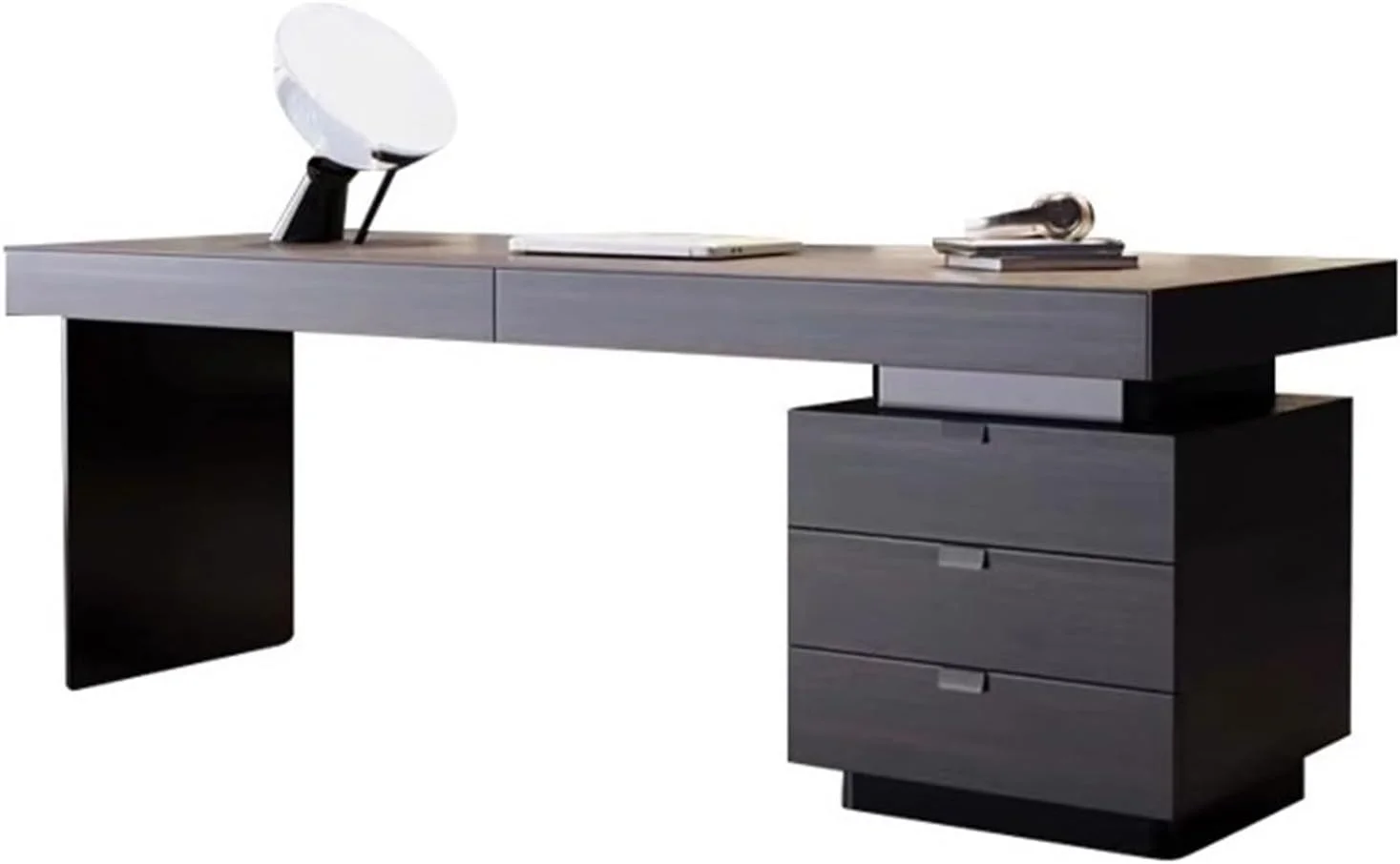 میز کامپیوتر، میز اداری مدرن با رنگ دودی و کشو، ایستگاه کاری نوشتن چوبی برای دفتر کار خانگی (XL)