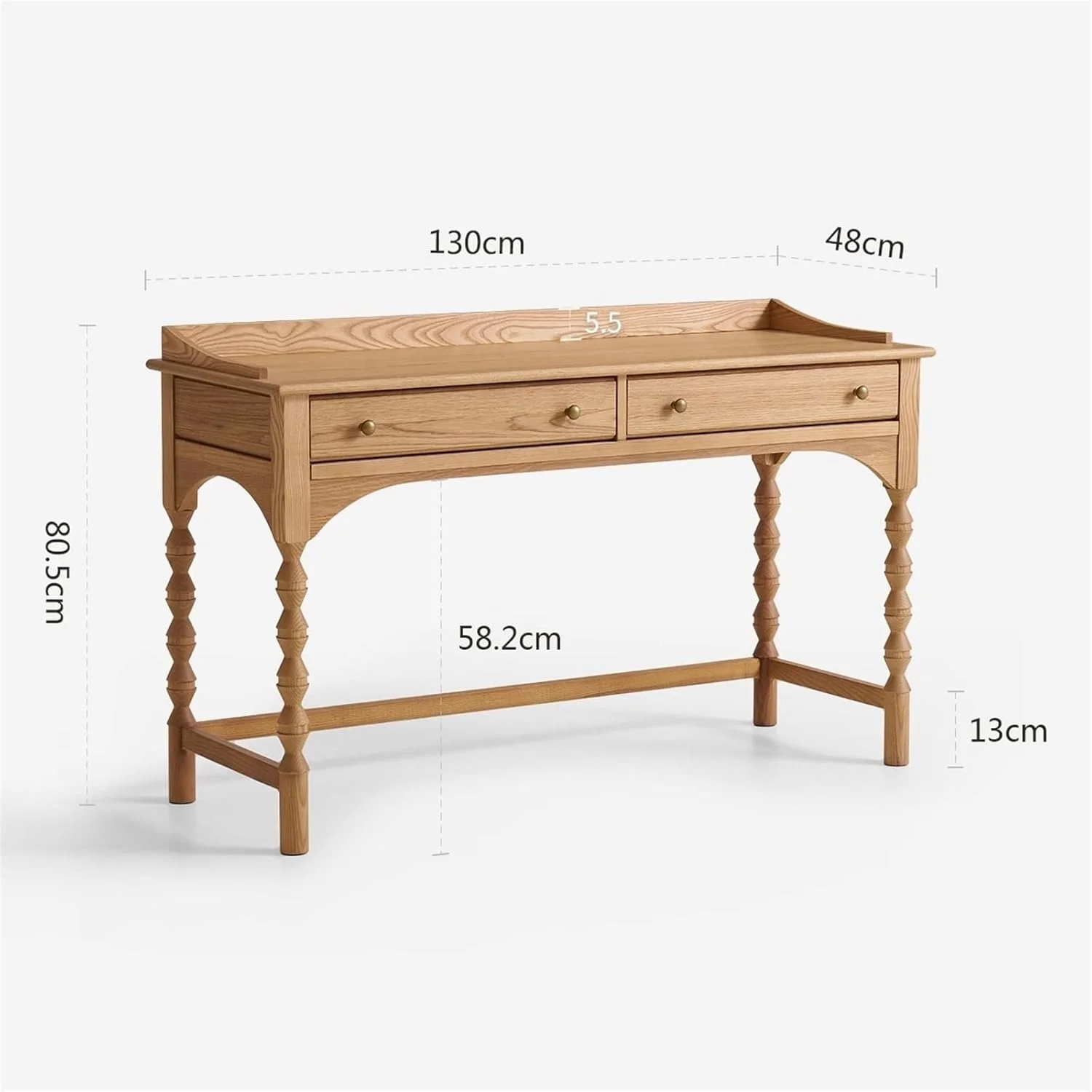 میز کامپیوتر، میز تحریر چوبی جامد با دو کشو، سایز 51 اینچ، ایستگاه کاری اداری خانگی با پایه های هنری برای اتاق خواب و دفتر کار خانگی