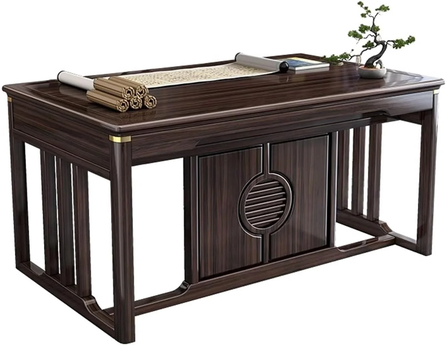 میز کامپیوتر، میز تحریر چوبی با سه کشو، میز تحریر چوب آبنوس با طراحی زیبای چینی، مبلمان اتاق مطالعه (M)