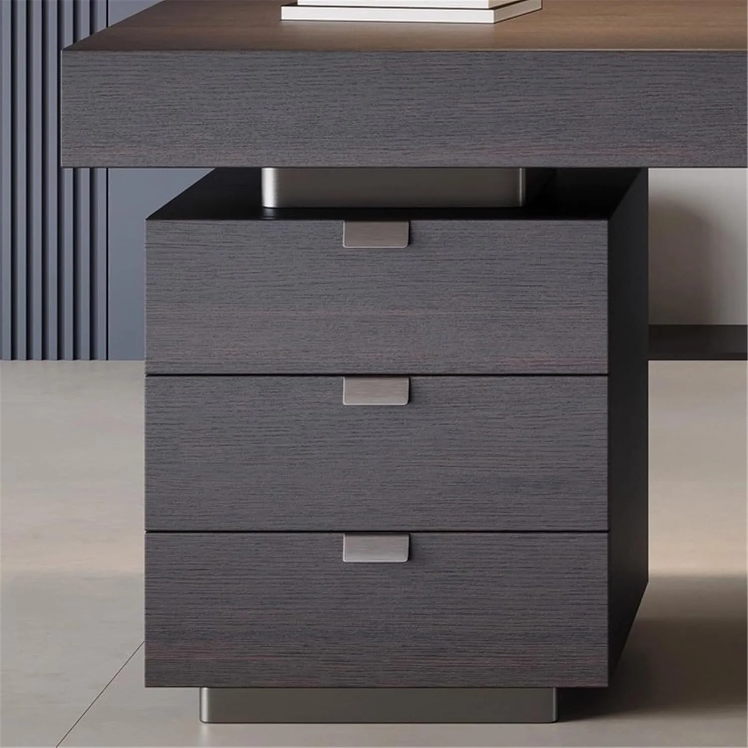 میز کامپیوتر، میز اداری مدرن با رنگ دودی و کشو، ایستگاه کاری نوشتن چوبی برای دفتر کار خانگی (XL)