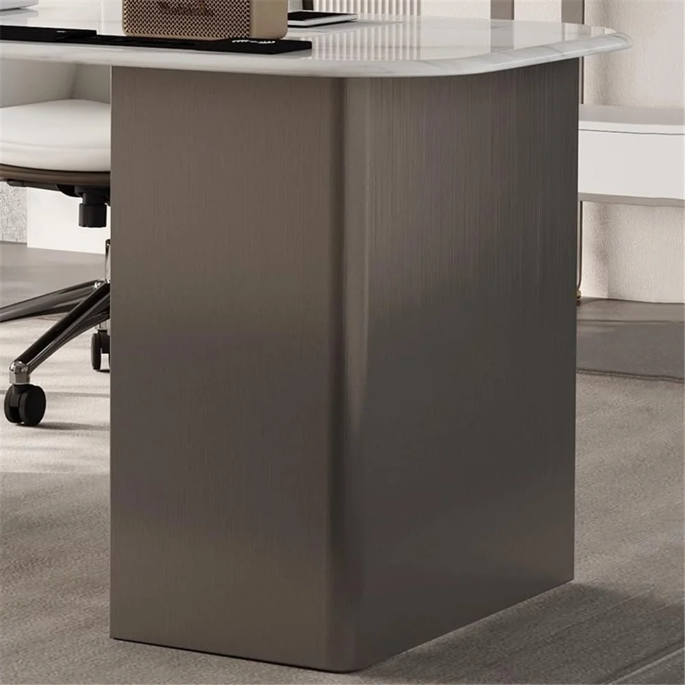 میز کامپیوتر، میز اداری مدرن با رویه سنگ لوح و ایستگاه شارژ، به همراه کابینت گرد (L) میز کامپیوتر، میز اداری مدرن با رویه سنگ لوح و ایستگاه شارژ، به همراه کابینت گرد (L)