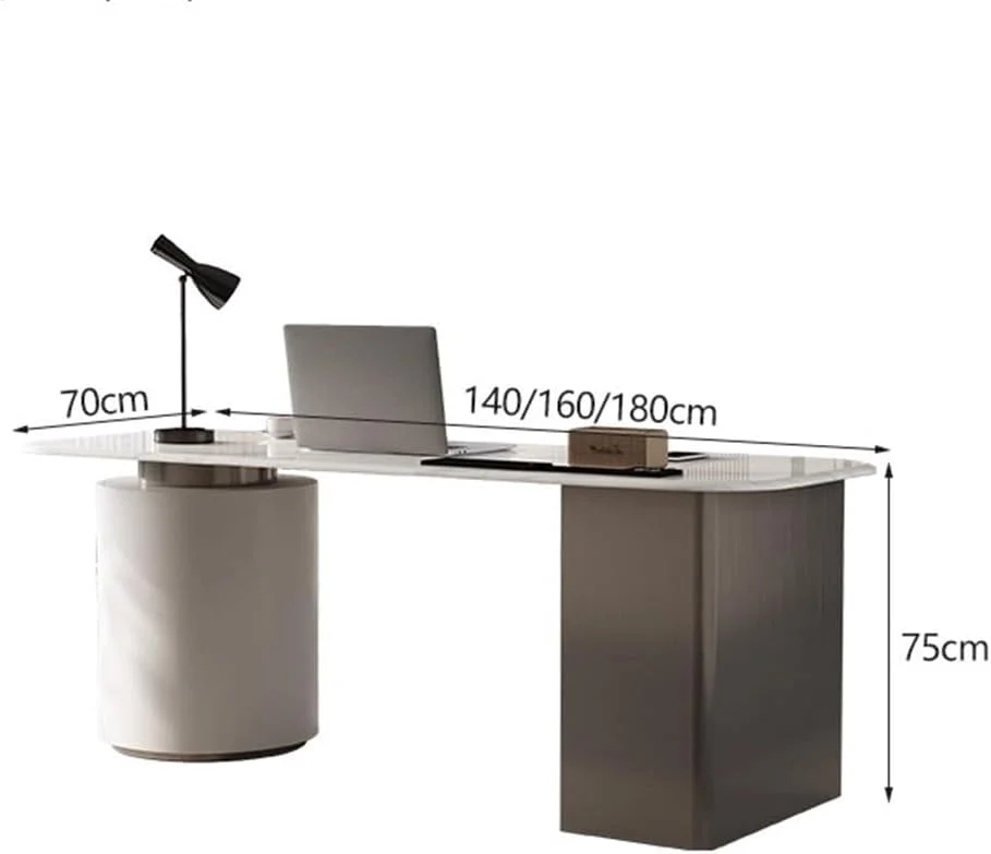 میز کامپیوتر، میز اداری مدرن با رویه سنگ لوح و ایستگاه شارژ، به همراه کابینت گرد (L)