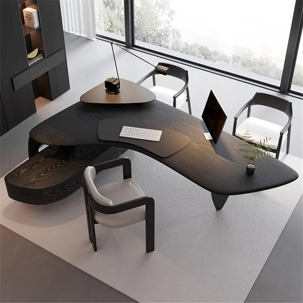 میز کامپیوتر، میز اداری مدرن و لوکس با زاویه و دارای کابینت جانبی، میز تحریر بزرگ و ایستگاه کاری کامپیوتر با فضای ذخیره سازی، رنگ مشکی (S)