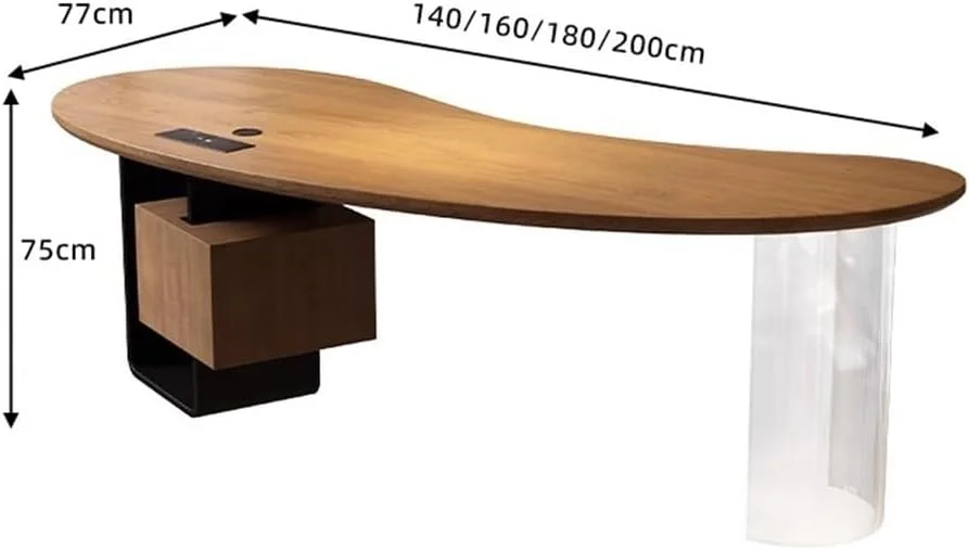 میز کامپیوتر، میز اداری مدرن طرح بادام هندی با پورت شارژ، کابینت ذخیره سازی و پایه های میز اکریلیک (XL) میز کامپیوتر، میز اداری مدرن طرح بادام هندی با پورت شارژ، کابینت ذخیره سازی و پایه های میز اکریلیک (XL)