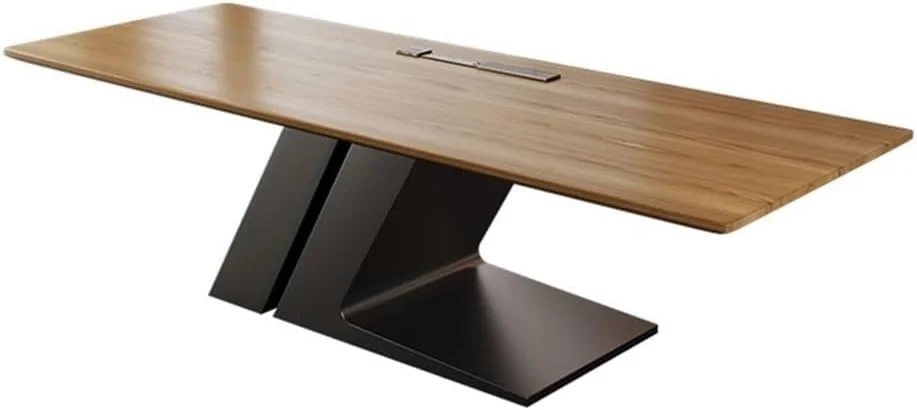 میز کامپیوتر، میز اداری مدرن با رویه چوب درخت ون و پایه فلزی خلاقانه، میز تحریر بزرگ برای ایستگاه کاری کامپیوتر شخصی (L)