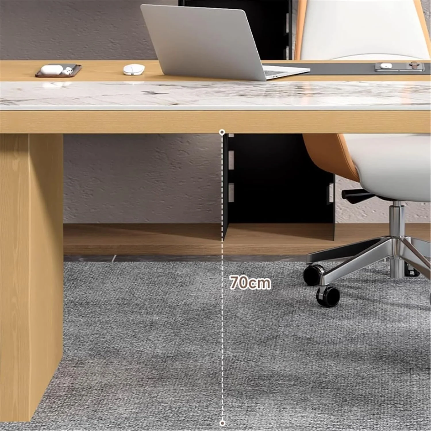 میز کامپیوتر، میز مدیریتی مدرن با طراحی زیبا، میز تحریر خانگی با رویه سنگی و پایه های چوبی محکم (S)