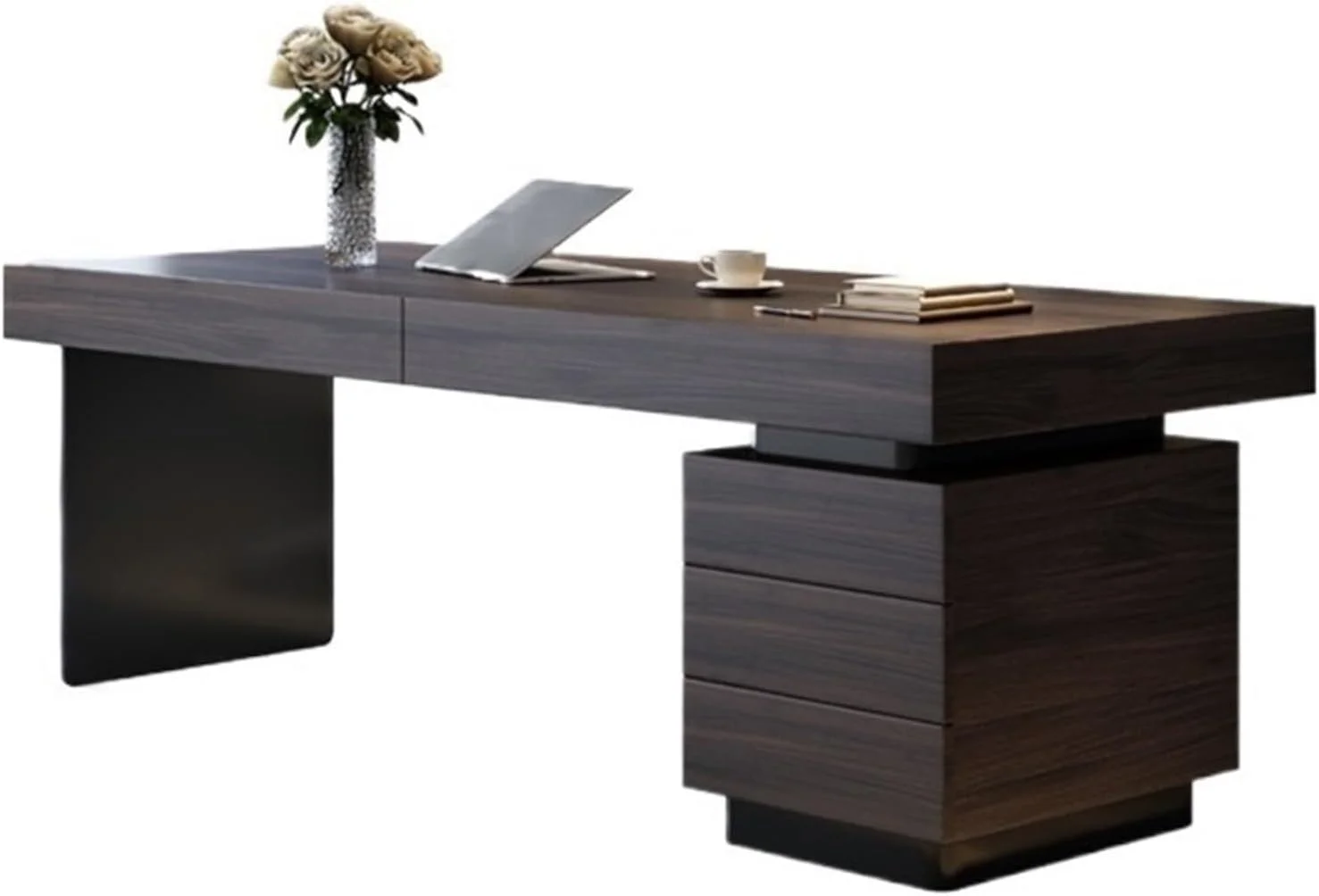 میز کامپیوتر، میز مدیریتی با کشوهای ذخیره سازی، میز مطالعه چوبی مدرن با ایستگاه کاری و پورت های شارژ (L)