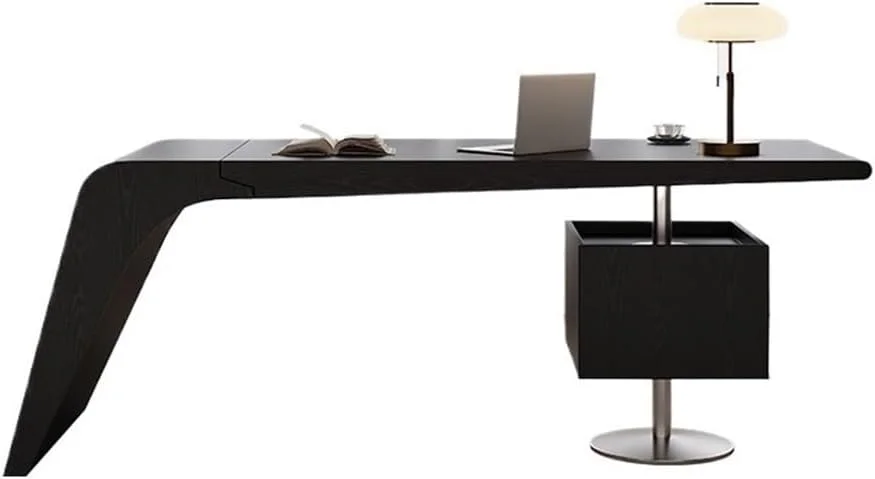 میز کامپیوتر، میز کار مدرن، ایستگاه کاری خانگی جادار و ساده با دو کشو (مشکی, L)