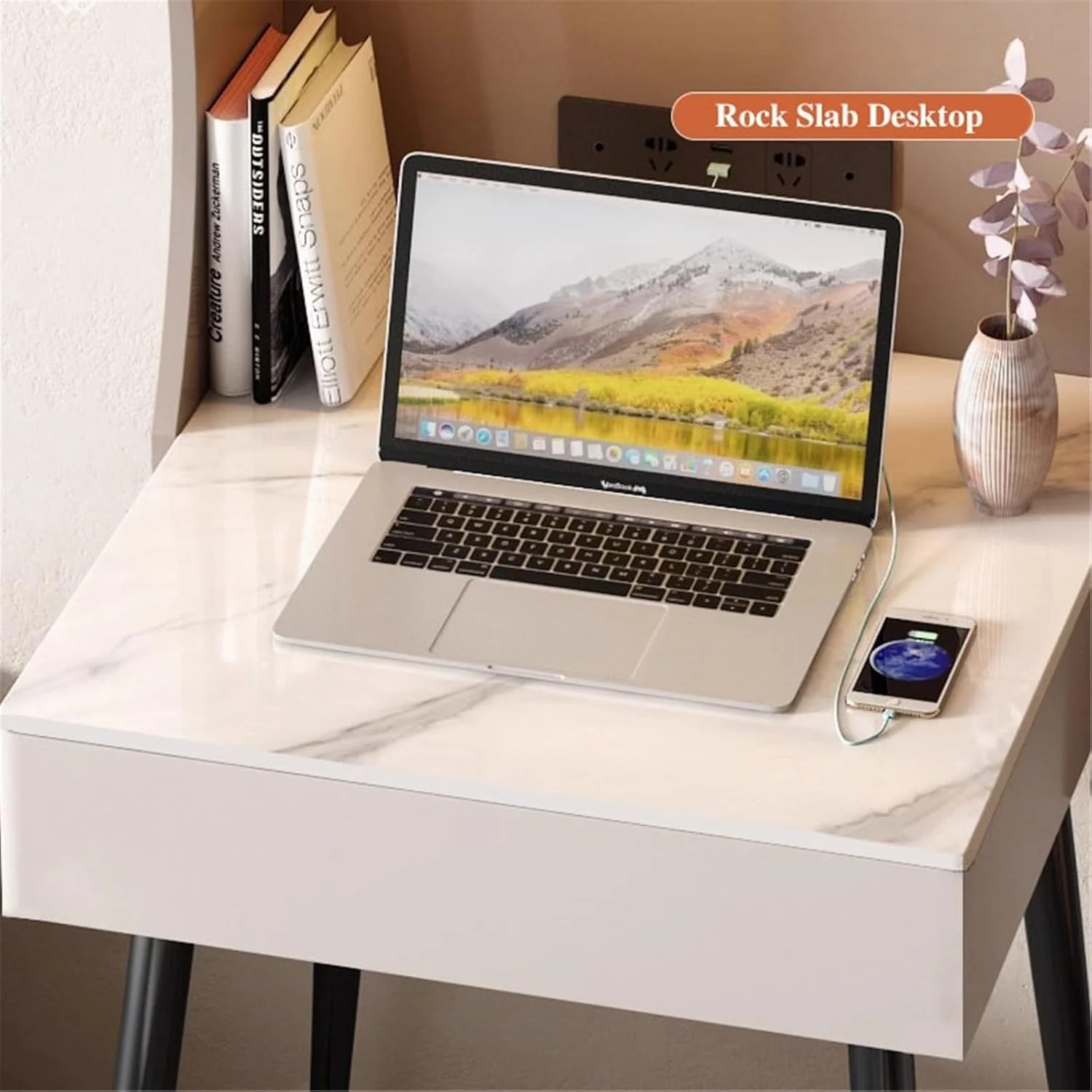 میز کامپیوتر، میز مطالعه مدرن با کابینت و کشو، میز لپ تاپ 24.8 اینچی با قفسه های ذخیره سازی و ایستگاه شارژ میز کامپیوتر، میز مطالعه مدرن با کابینت و کشو، میز لپ تاپ 24.8 اینچی با قفسه های ذخیره سازی و ایستگاه شارژ