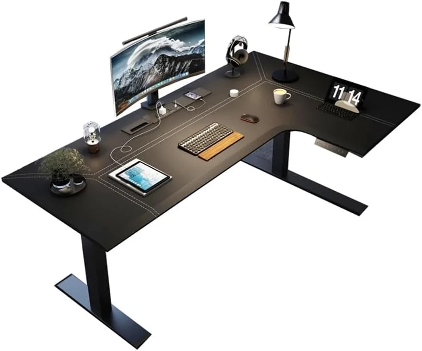 میز کامپیوتر L شکل با قابلیت تنظیم ارتفاع، میز برقی ایستاده گوشه ای، ایستگاه کاری نشستن و ایستادن با پورت های شارژ (L) میز کامپیوتر L شکل با قابلیت تنظیم ارتفاع، میز برقی ایستاده گوشه ای، ایستگاه کاری نشستن و ایستادن با پورت های شارژ (L)