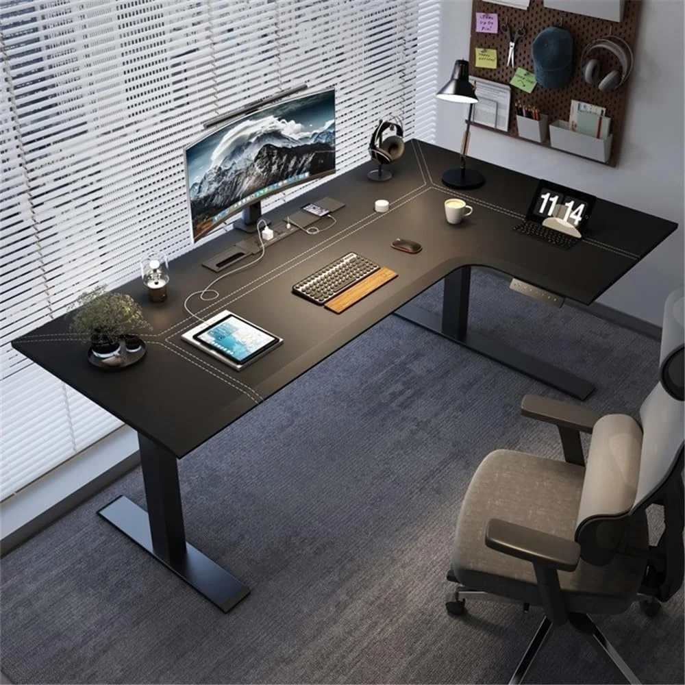 میز کامپیوتر L شکل با قابلیت تنظیم ارتفاع، میز برقی ایستاده گوشه ای، ایستگاه کاری نشستن و ایستادن با پورت های شارژ (L) میز کامپیوتر L شکل با قابلیت تنظیم ارتفاع، میز برقی ایستاده گوشه ای، ایستگاه کاری نشستن و ایستادن با پورت های شارژ (L)