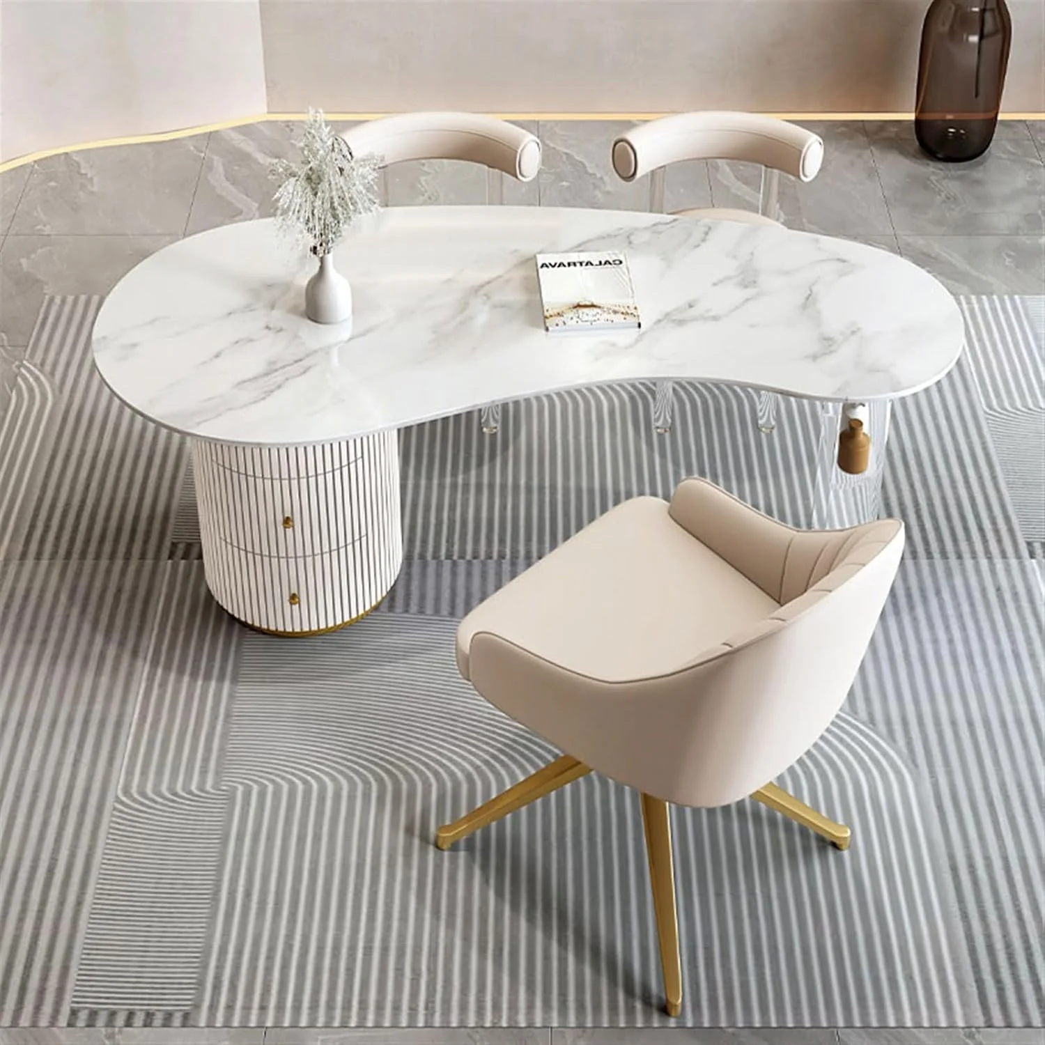 میز کامپیوتر، میز کار شیک و سبک وزن اکریلیک با صفحه سنگی و میز آویزان برای سالن های زیبایی (160 * 70 * 75 سانتی متر)