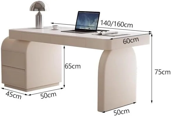 میز کامپیوتر چوبی محکم به رنگ سفید کرمی، میز تحریر مدرن با دو کشو و کمد قابل تنظیم (XL) میز کامپیوتر چوبی محکم به رنگ سفید کرمی، میز تحریر مدرن با دو کشو و کمد قابل تنظیم (XL)