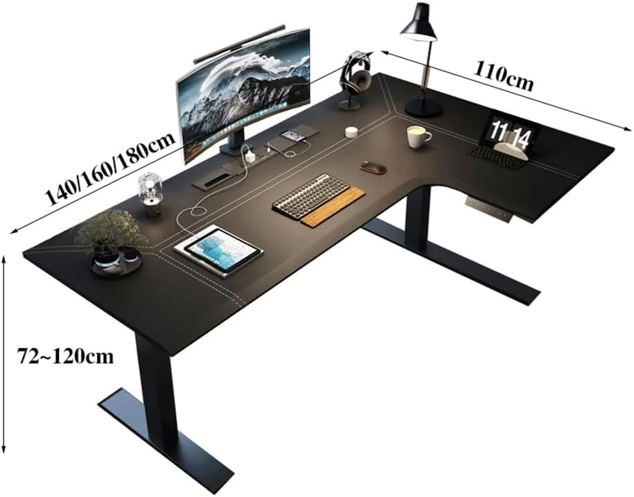 میز کامپیوتر L شکل با قابلیت تنظیم ارتفاع، میز برقی ایستاده گوشه ای، ایستگاه کاری نشستن و ایستادن با پورت های شارژ (L) میز کامپیوتر L شکل با قابلیت تنظیم ارتفاع، میز برقی ایستاده گوشه ای، ایستگاه کاری نشستن و ایستادن با پورت های شارژ (L)