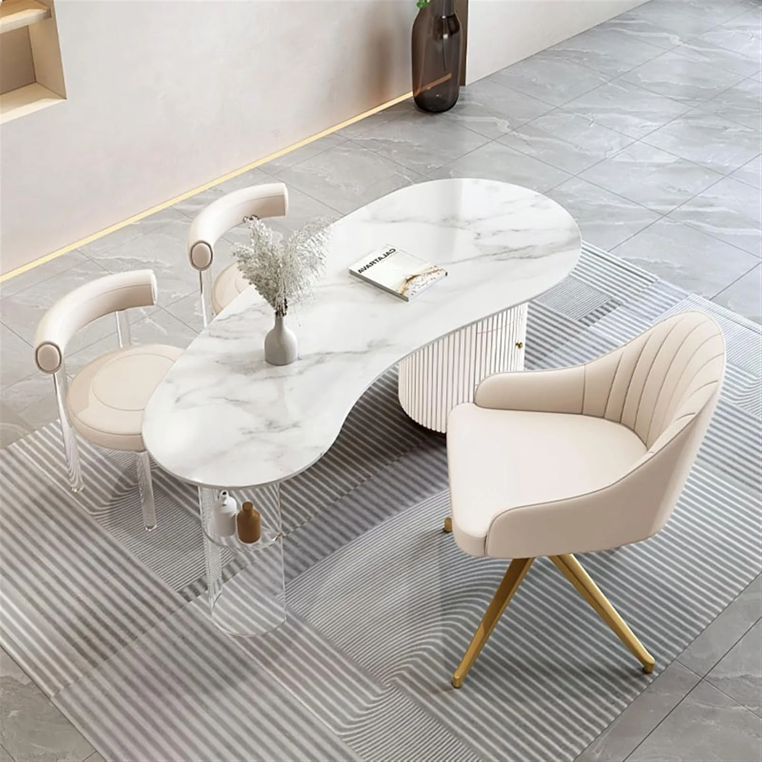 میز کامپیوتر، میز کار شیک و سبک وزن اکریلیک با صفحه سنگی و میز آویزان برای سالن های زیبایی (160 * 70 * 75 سانتی متر)