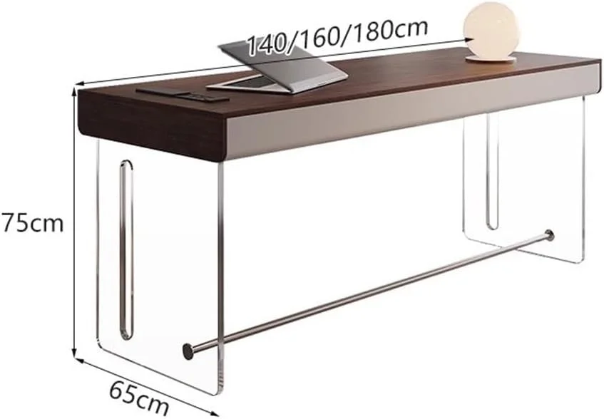 میز کامپیوتر، میز کار مدرن با فضای ذخیره سازی، میز کامپیوتر برای مطالعه و نوشتن، با پایه های اکریلیک ثابت، رنگ قهوه ای روستایی (M)
