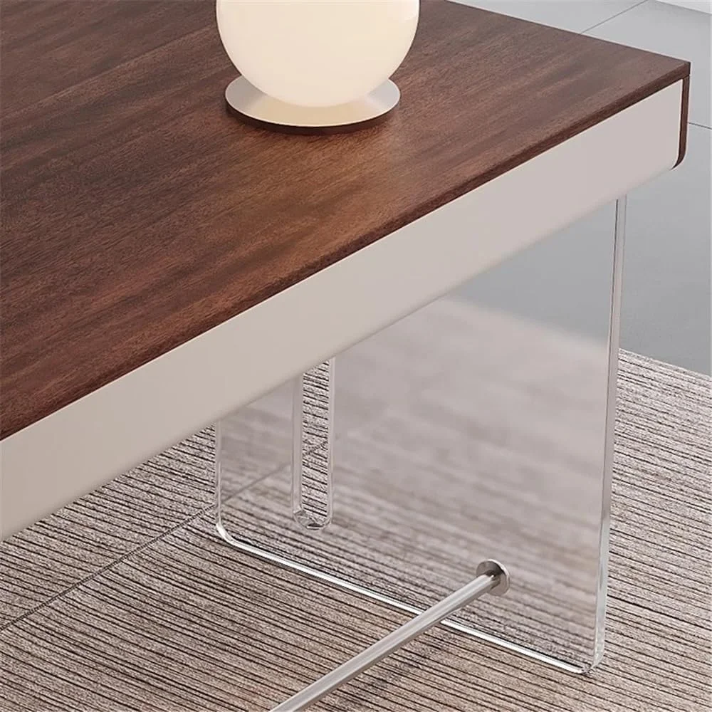 میز کامپیوتر، میز کار مدرن با فضای ذخیره سازی، میز کامپیوتر برای مطالعه و نوشتن، با پایه های اکریلیک ثابت، رنگ قهوه ای روستایی (M)