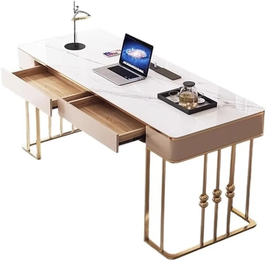 میز کامپیوتر مدرن، میز تحریر و مطالعه شیک با رنگهای سفید و طلایی، میز آرایش با پورتهای شارژ (L) میز کامپیوتر مدرن، میز تحریر و مطالعه شیک با رنگهای سفید و طلایی، میز آرایش با پورتهای شارژ (L)
