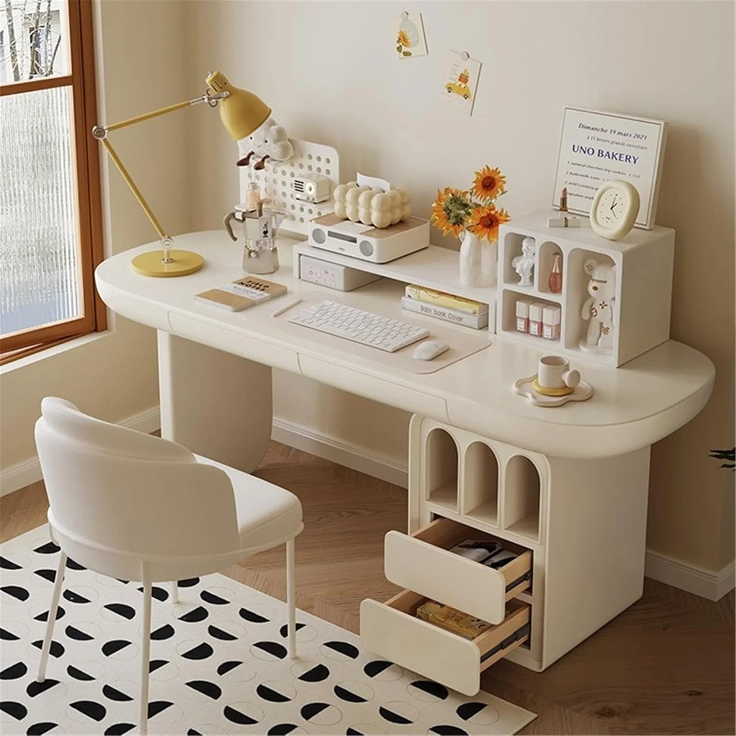 میز کامپیوتر، میز تحریر چوبی مدرن، میز لپتاپ سفید با دو کشو و یک کمد ذخیرهسازی برای دفتر کار خانگی (L) میز کامپیوتر، میز تحریر چوبی مدرن، میز لپتاپ سفید با دو کشو و یک کمد ذخیرهسازی برای دفتر کار خانگی (L)