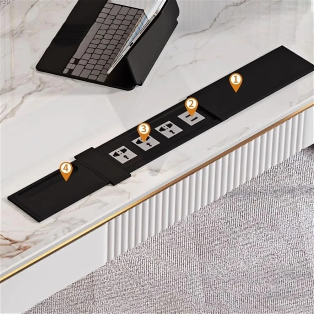 میز کامپیوتر مدرن، میز تحریر و مطالعه لوکس با رنگهای سفید و طلایی، میز آرایش با پورتهای شارژ (L) میز کامپیوتر مدرن، میز تحریر و مطالعه لوکس با رنگهای سفید و طلایی، میز آرایش با پورتهای شارژ (L)