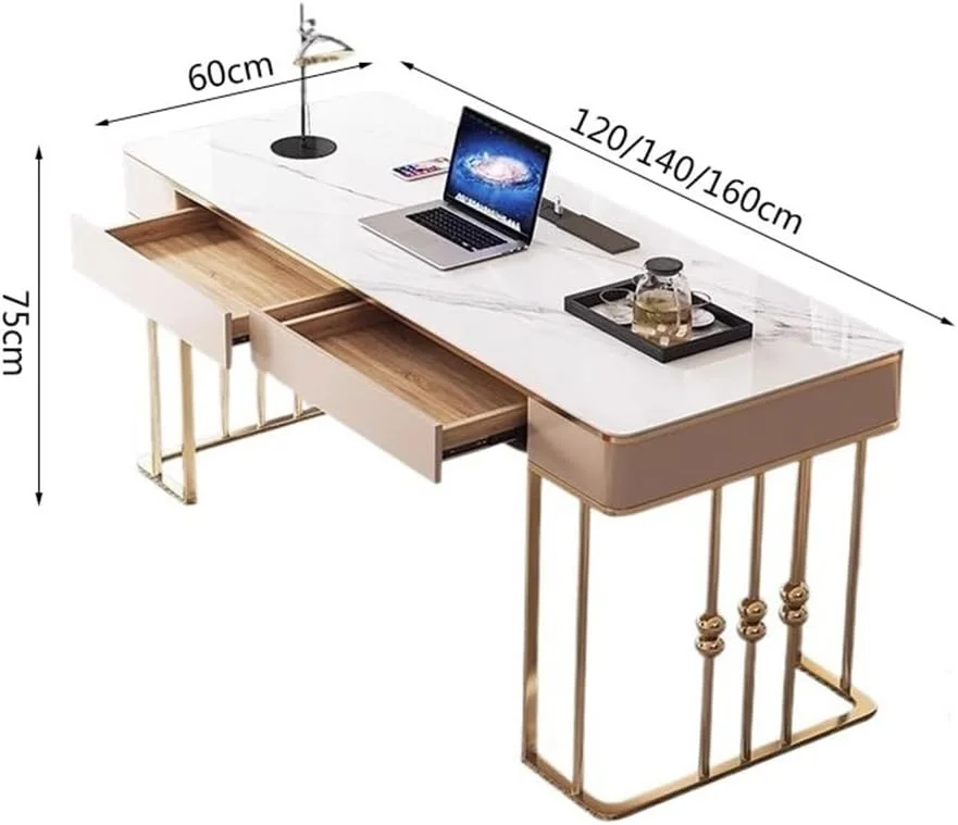 میز کامپیوتر مدرن، میز تحریر و مطالعه لوکس با رنگهای سفید و طلایی، میز آرایش با پورتهای شارژ (L) میز کامپیوتر مدرن، میز تحریر و مطالعه لوکس با رنگهای سفید و طلایی، میز آرایش با پورتهای شارژ (L)