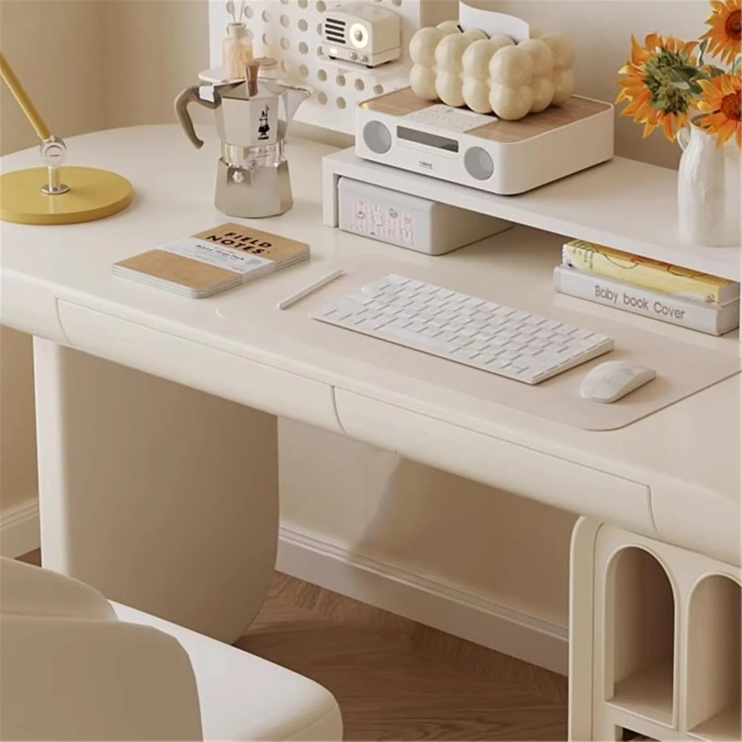 میز کامپیوتر، میز مطالعه چوبی مدرن، میز لپ تاپ سفید با دو کشو و یک کابینت ذخیره سازی برای دفتر کار خانگی (L) میز کامپیوتر، میز مطالعه چوبی مدرن، میز لپ تاپ سفید با دو کشو و یک کابینت ذخیره سازی برای دفتر کار خانگی (L)