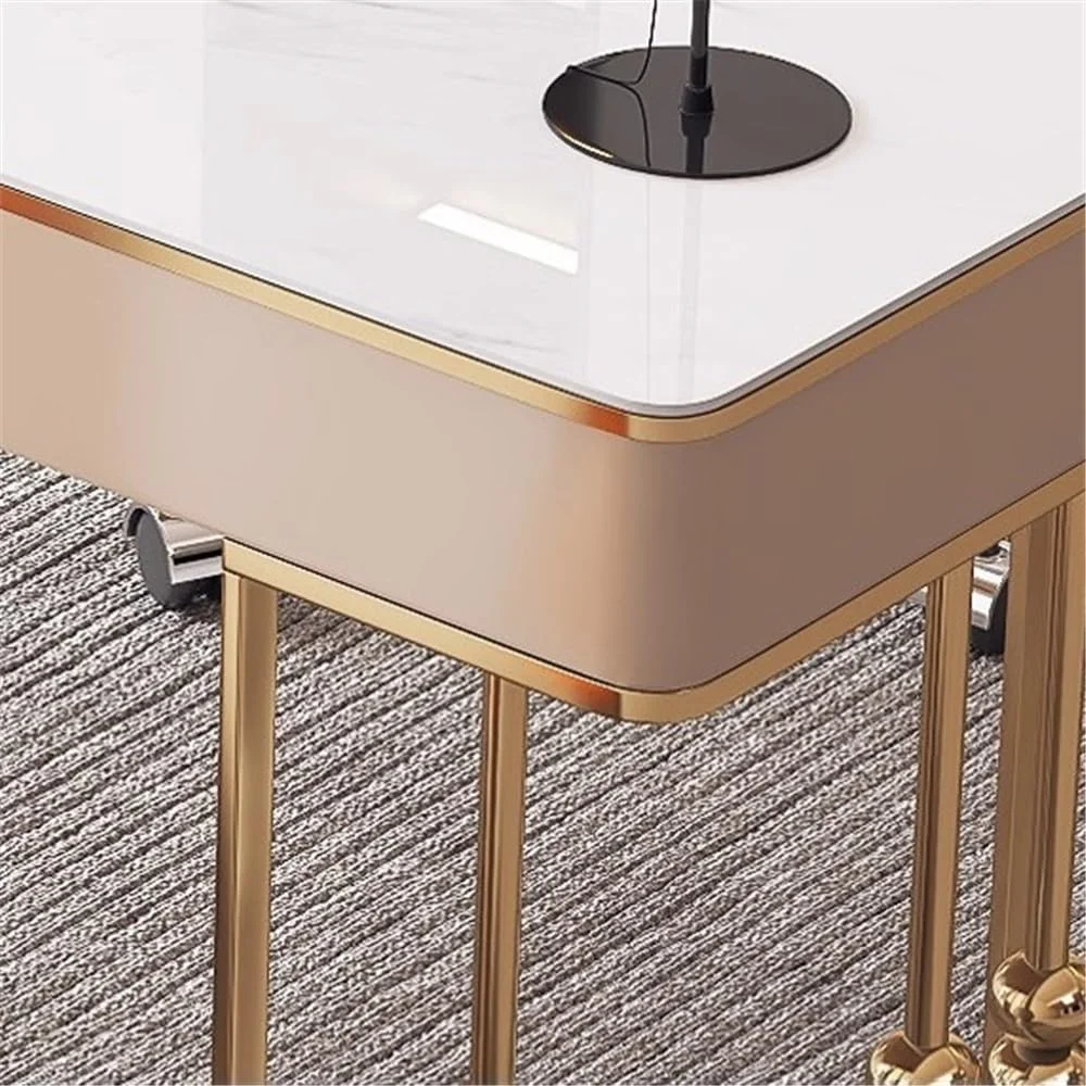 میز کامپیوتر مدرن، میز تحریر و مطالعه لوکس با رنگهای سفید و طلایی، میز آرایش با پورتهای شارژ (L) میز کامپیوتر مدرن، میز تحریر و مطالعه لوکس با رنگهای سفید و طلایی، میز آرایش با پورتهای شارژ (L)