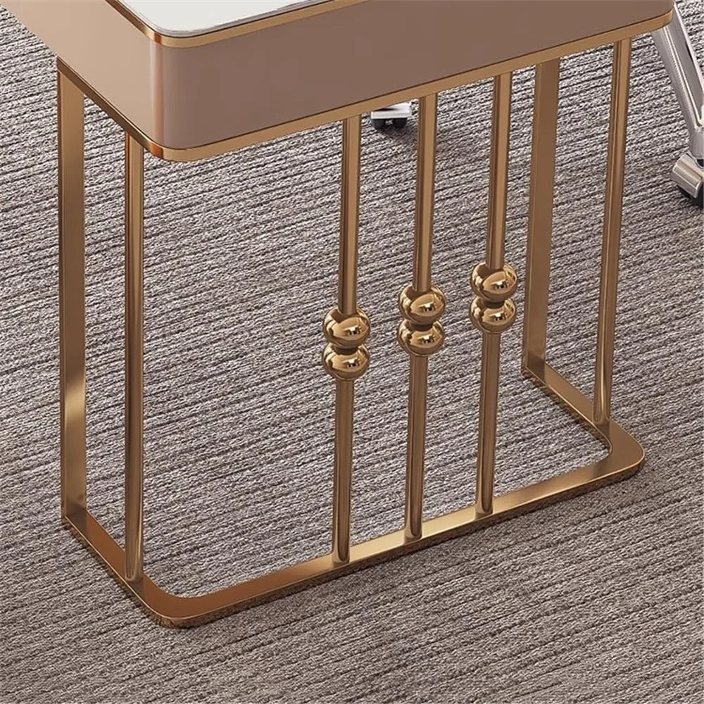 میز کامپیوتر مدرن، میز تحریر و مطالعه لوکس با رنگهای سفید و طلایی، میز آرایش با پورتهای شارژ (L) میز کامپیوتر مدرن، میز تحریر و مطالعه لوکس با رنگهای سفید و طلایی، میز آرایش با پورتهای شارژ (L)