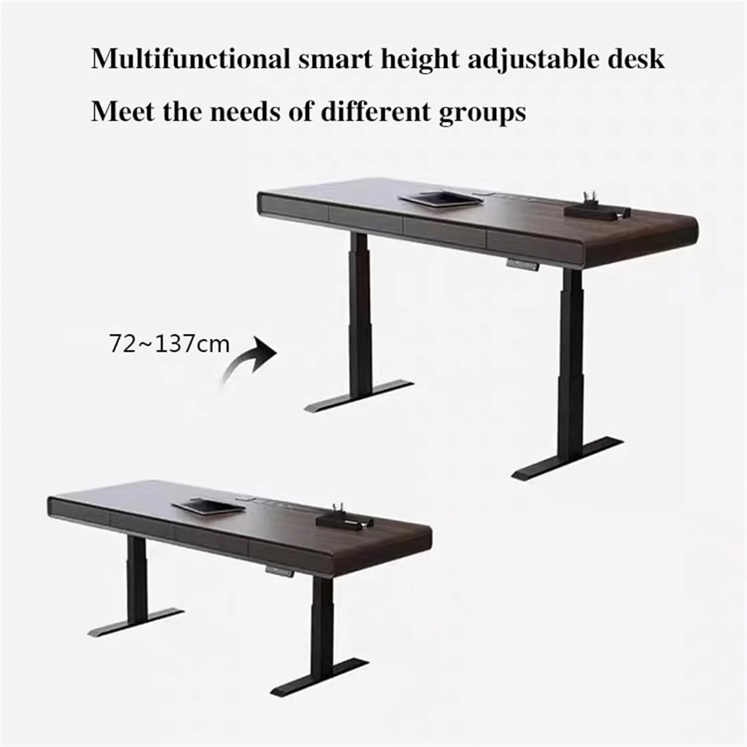 میز کامپیوتر، میز تحریر قابل تنظیم ارتفاع با ایستگاه کاری و شارژر، سطح چوبی برای نشستن و ایستادن (S) میز کامپیوتر، میز تحریر قابل تنظیم ارتفاع با ایستگاه کاری و شارژر، سطح چوبی برای نشستن و ایستادن (S)