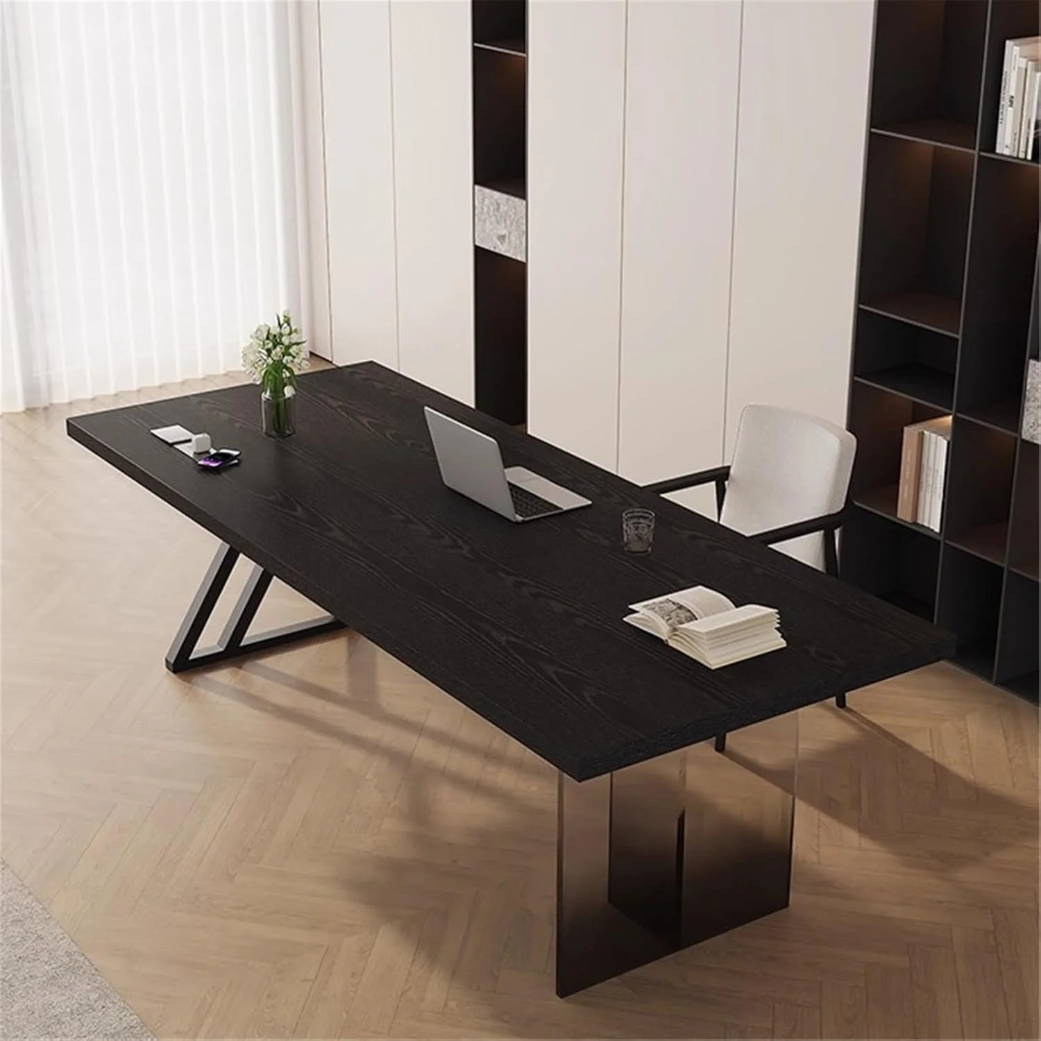 میز کامپیوتر، میز کار مستطیلی مدرن چوبی مشکی، میز تحریر و مطالعه بزرگ لپ تاپ با پورت شارژ (L) میز کامپیوتر، میز کار مستطیلی مدرن چوبی مشکی، میز تحریر و مطالعه بزرگ لپ تاپ با پورت شارژ (L)