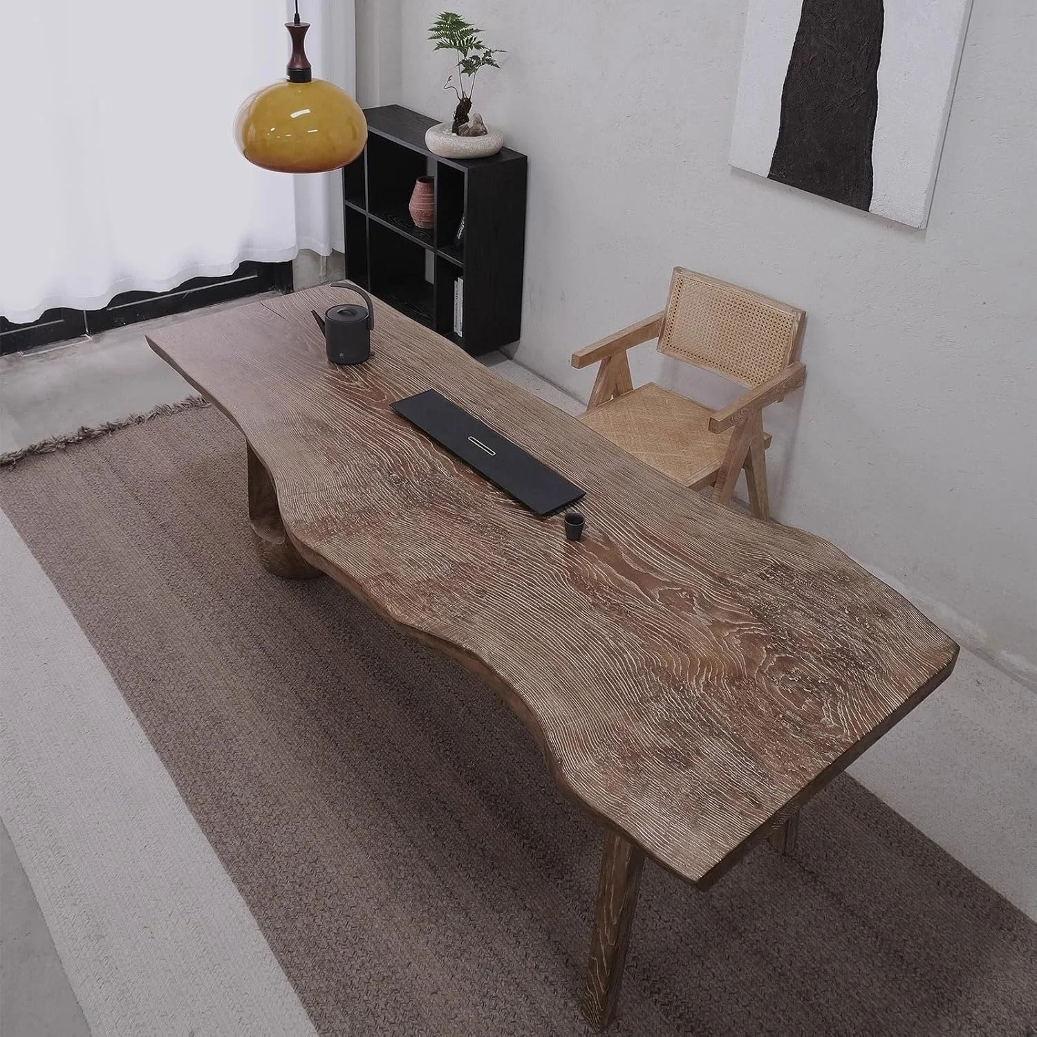 میز کامپیوتر، میز کار مستطیلی از چوب درخت زبان گنجشک، میز ناهارخوری پهن چوب جامد تیره، میز کنفرانس (XL)