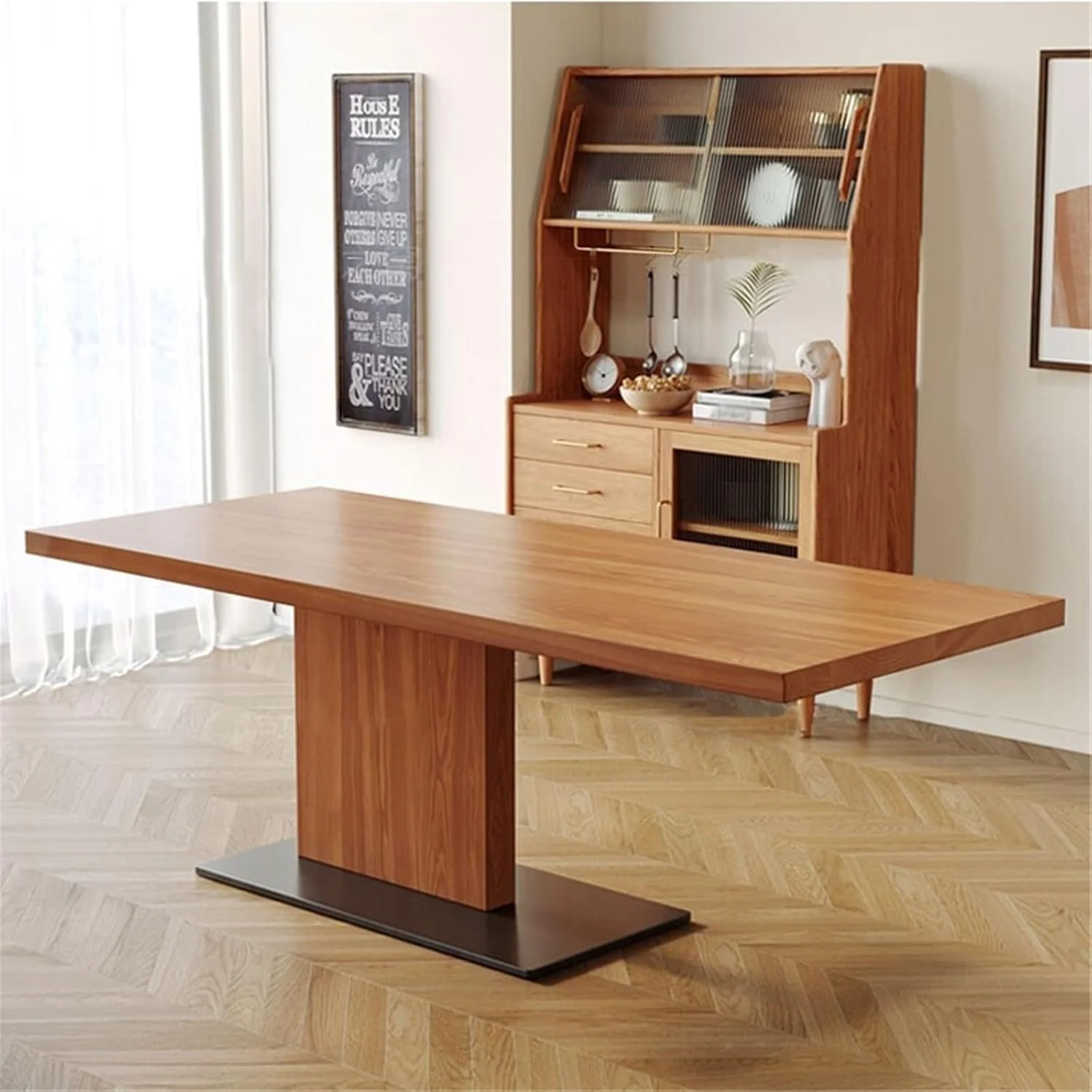 میز کامپیوتر، میز ناهارخوری مستطیلی مدرن ساخته شده از چوب جامد، میز مطالعه و نوشتن، و ایستگاه کاری لپ تاپ چوب کاج با پایه ثابت (S)