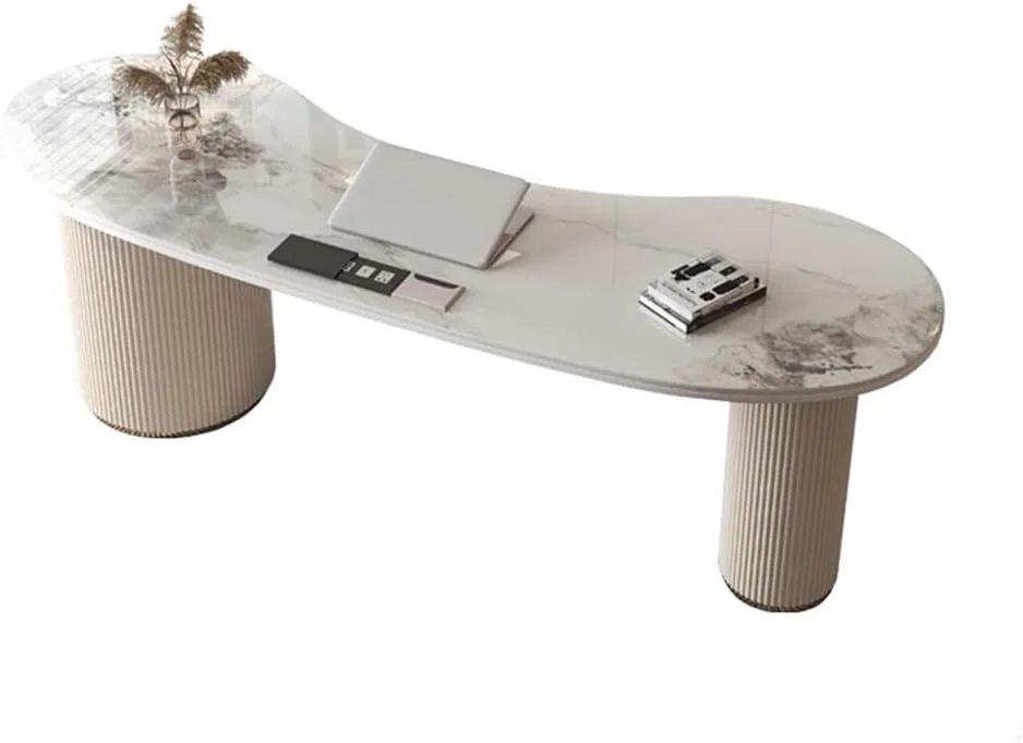 میز کامپیوتر، میز اداری مدرن و شیک منحنی با رویه سنگ و کابینت ذخیره سازی و پورت های USB میز کامپیوتر، میز اداری مدرن و شیک منحنی با رویه سنگ و کابینت ذخیره سازی و پورت های USB