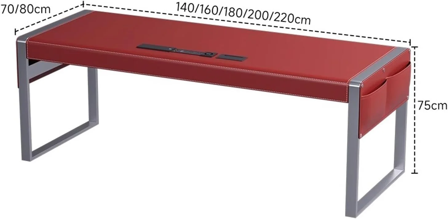 میز کامپیوتر، میز کار خانگی مدرن و ساده با رویه چرمی قرمز، قاب فلزی محکم و پورت های شارژ (L)