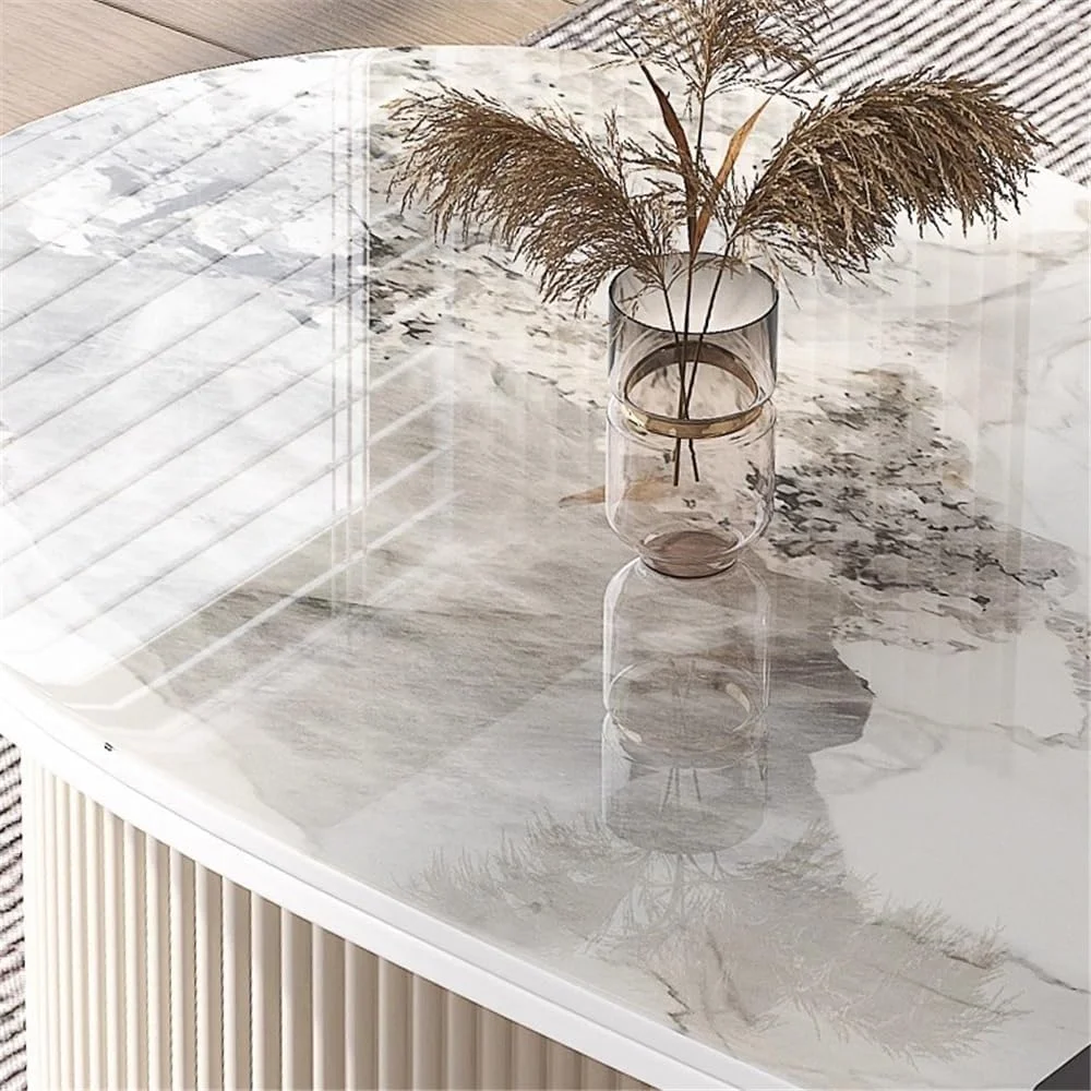 میز کامپیوتر، میز اداری مدرن و شیک منحنی با رویه سنگ و کابینت ذخیره سازی و پورت های USB