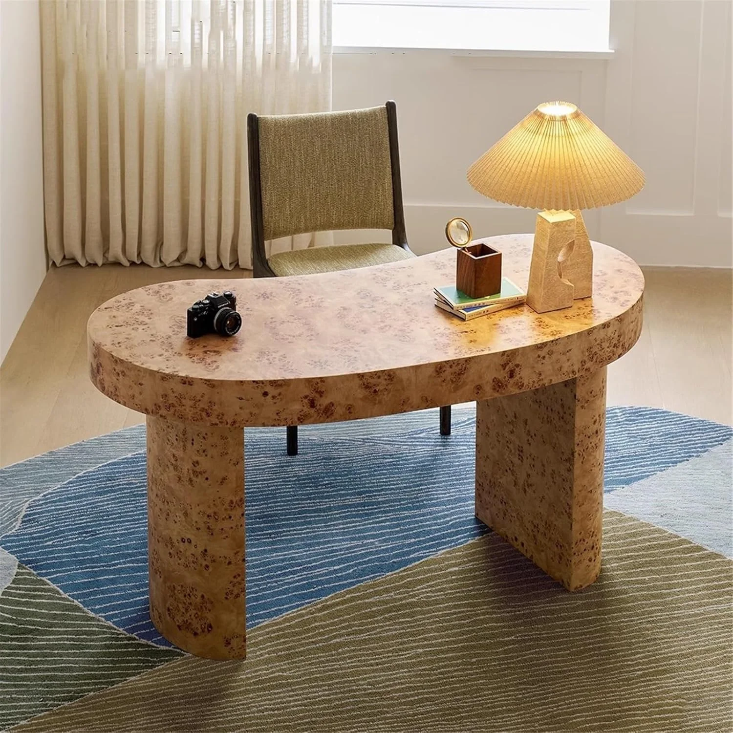 میز کامپیوتر، میز تحریر مدرن و ساده با سطح منحنی، میز تحریر خانگی چوبی 63 اینچی با کشوی مخفی