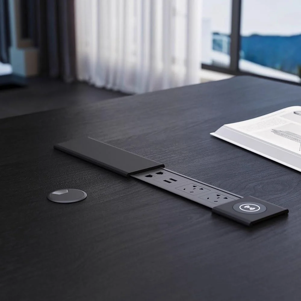 میز کامپیوتر، میز تحریر چوبی مدرن و ساده با عرض 80 سانتی متر و پورت شارژ، رنگ مشکی (S)