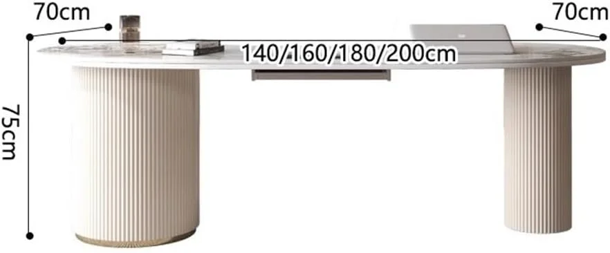 میز کامپیوتر، میز اداری مدرن و شیک منحنی با رویه سنگ و کابینت ذخیره سازی و پورت های USB