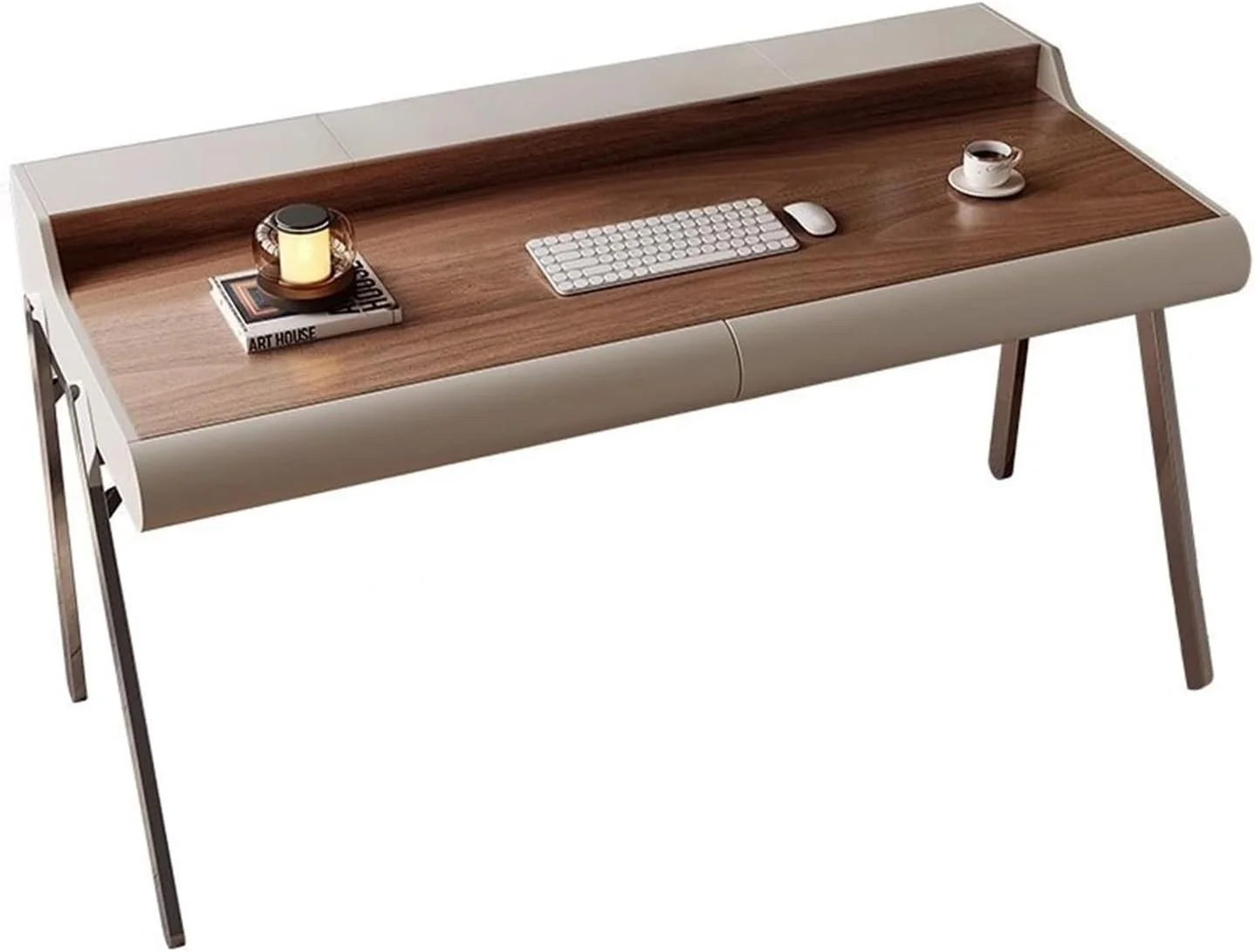 میز کامپیوتر، میز کار مدرن با فضای ذخیره سازی، قاب فلزی ثابت و میز چوبی گردویی با پورت های شارژ داخلی (M) میز کامپیوتر، میز کار مدرن با فضای ذخیره سازی، قاب فلزی ثابت و میز چوبی گردویی با پورت های شارژ داخلی (M)