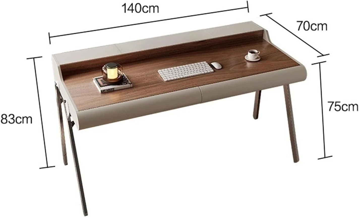 میز کامپیوتر، میز کار مدرن با فضای ذخیره سازی، قاب فلزی ثابت و میز چوبی گردویی با پورت های شارژ داخلی (M)