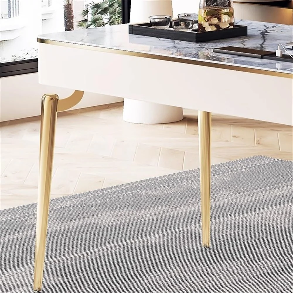 میز کامپیوتر، میز خانگی با دو کشو و پورت شارژ، میز تحریر مدرن با روکش سنگ و قاب فلزی طلایی (M) میز کامپیوتر، میز خانگی با دو کشو و پورت شارژ، میز تحریر مدرن با روکش سنگ و قاب فلزی طلایی (M)