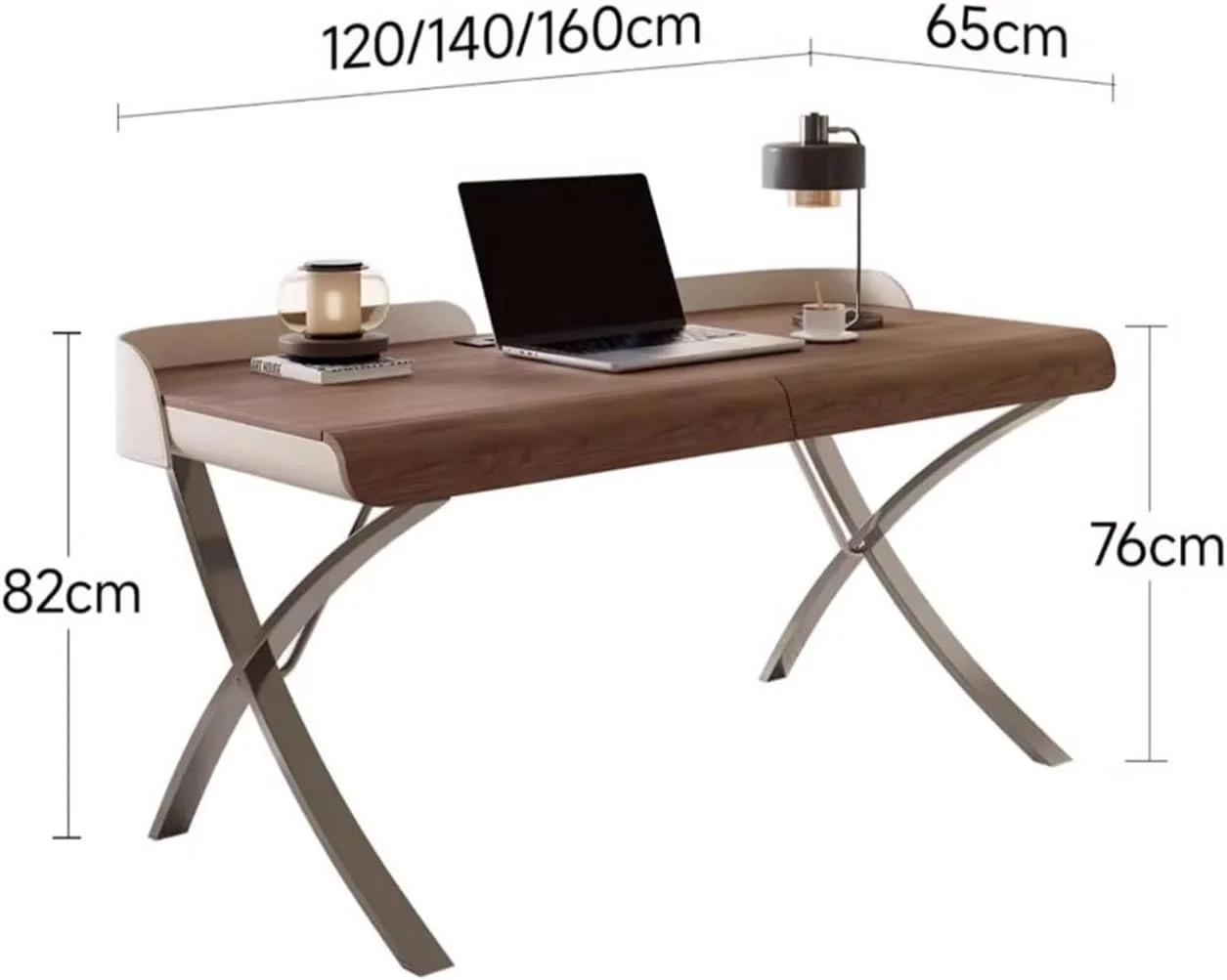 میز کامپیوتر، میز کار مدرن با روکش چوب گردو، پایه های فلزی X شکل و کشو، ایستگاه کاری میز کامپیوتر با پورت های شارژ (M)