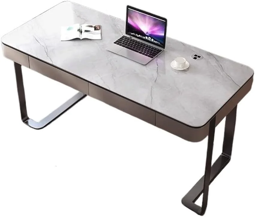 میز کامپیوتر، میز مطالعه و نوشتن مدرن و ساده با کشو و پورت شارژ، میز خانگی با سطح تخته سنگ و قاب فولادی (S) میز کامپیوتر، میز مطالعه و نوشتن مدرن و ساده با کشو و پورت شارژ، میز خانگی با سطح تخته سنگ و قاب فولادی (S)