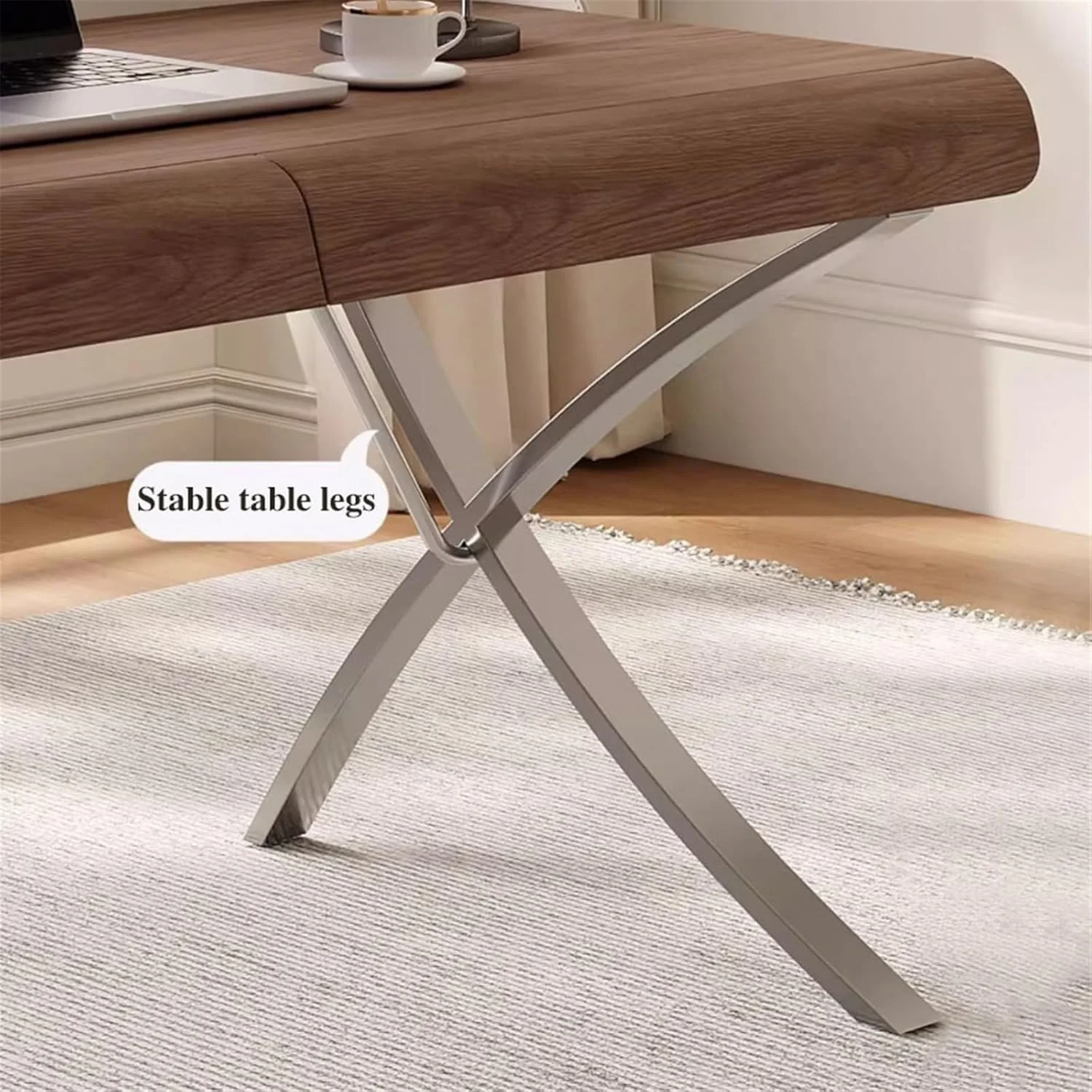 میز کامپیوتر، میز کار مدرن با روکش چوب گردو، پایه های فلزی X شکل و کشو، ایستگاه کاری میز کامپیوتر با پورت های شارژ (M) میز کامپیوتر، میز کار مدرن با روکش چوب گردو، پایه های فلزی X شکل و کشو، ایستگاه کاری میز کامپیوتر با پورت های شارژ (M)